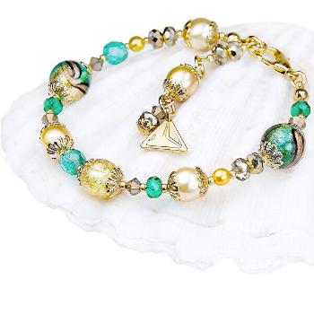 Lampglas Brățară elegantă Green Sea World cu perle Lampglas cu aur de 24 de carate BP26