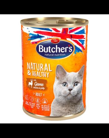 BUTCHER'S Natural&amp;Healthy Cat cu bucăți de vânat în jeleu 400 g