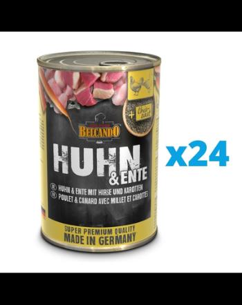 BELCANDO Super Premium set hrana umeda caini adulti, pui si rata cu mei 24x400 g