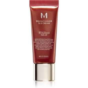 Missha M Perfect Cover crema BB cu protectie ridicata si filtru UV pachet mic culoare No. 21 Light Beige SPF 42/PA+++ 20 ml