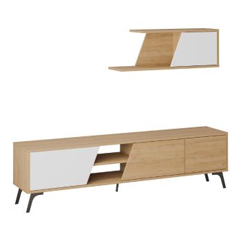 Set mobilier TV alb/aspect de lemn de stejar 180x48 cm Fiona - Kalune Design