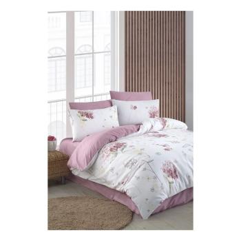 Lenjerie de pat albă/roz pentru pat dublu/canapea extinsă cu cearceaf inclus/cu 4 piese 200x220 cm Floral – Mila Home