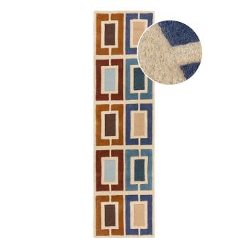 Covor tip traversă albastru/portocaliu țesut manual din lână 60x230 cm Retro Blocks – Flair Rugs