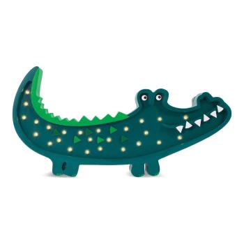 Veioză verde din pin Little Lights Crocodile, lățime 49 cm