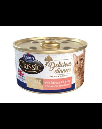 BUTCHER'S Classic Delicious Dinners hrana umeda pisici, mousse cu somon si creveti 85 g (3 + 1 GRATIS)