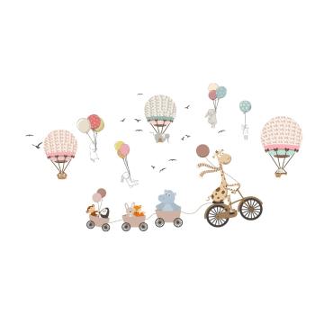 Autocolant de perete pentru copii Ambiance Animals and Hot Air Balloons in the Clouds, 90 x 60 cm