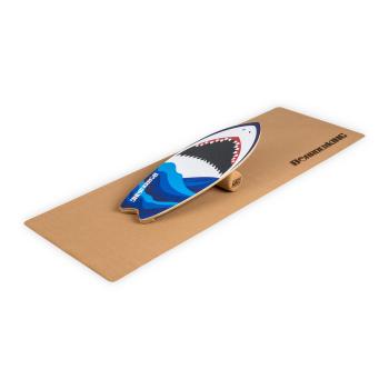 BoarderKING Indoorboard Wave Shark, placă pentru echilibru, covor, cilindru, lemn / plută