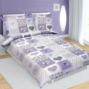 Lenjerie de pat din bumbac Inimă, violet, 140 x 220 cm, 70 x 90 cm, 140 x 220 cm, 70 x 90 cm