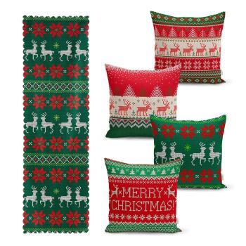 Set 4 fețe de pernă și un napron de masă cu model de Crăciun Minimalist Cushion Covers Merry Christmas