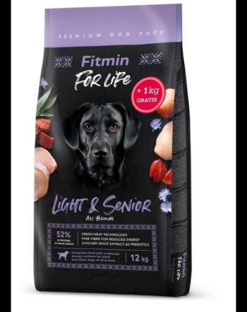 FITMIN Dog For Life Light &amp; Senior hrană pentru câini adulți și seniori 12 + 1 kg