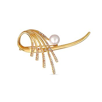 JwL Luxury Pearls Broșă frumoasă, aurită, cu perlă adevarată JL0629