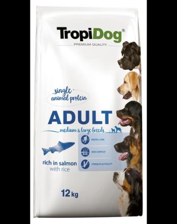 TROPIDOG Premium Adult M&amp;L somon și orez 12 kg hrana uscata pentru caini de rasa medie si mare