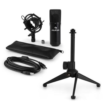Auna MIC-900B V1, set de microfon usb, microfon condensator negru + suport de masă