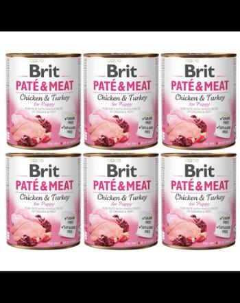 BRIT Pate&amp;Meat puppy 6 x 800 g Hrana umeda pentru catei, pateu cu pasare