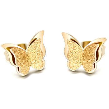 Troli Cercei fluturi placați cu aur Metal Butterfly KES-048-GOLD 
