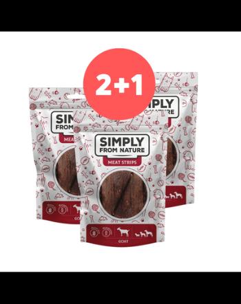 SIMPLY FROM NATURE Meat Strips recompensa caini 2 x 80g + 80g GRATIS carne de capra