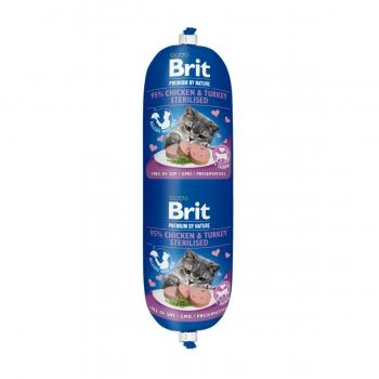 BRIT Premium By Nature Sterilised, Pui și Curcan, salam hrană umedă fără cereale pisici sterilizate, 180g