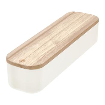 Cutie depozitare cu capac din lemn paulownia iDesign Eco, 9 x 36,5 cm, alb