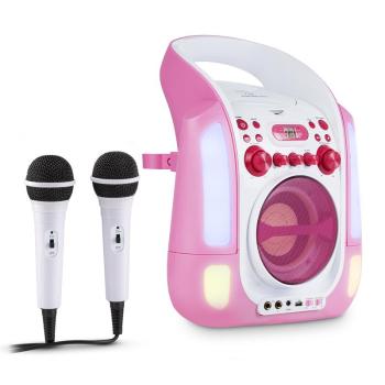 Auna Kara Illumina Karaoke mobil CD MP3 USB LED roz 2 x microfoane