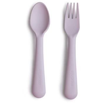 Mushie Fork and Spoon Set tacâmuri Soft Lilac 2 buc