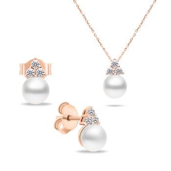 Brilio Silver Set atemporal bronz de bijuterii cu perle autentice de apă dulce SET228R (cercei, colier)