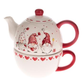 Ceainic din ceramică Dakls, roșu - alb, pitic