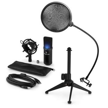 Auna MIC-900B-LED V2, set de microfon usb, microfon condensator alb + filtru pop + suport de masă