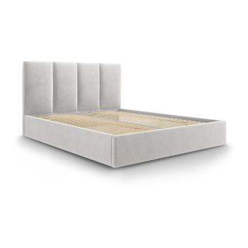 Pat dublu cu tapițerie din catifea Mazzini Beds Juniper, 160 x 200 cm, gri deschis