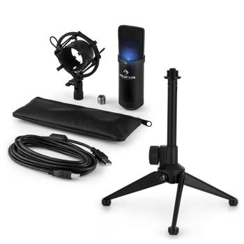 Auna MIC-900B-LED V1, set de microfon usb, microfon condensator negru + suport de masă