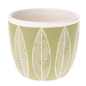 Recipient ceramic ghiveci Frunze, verde, 17x 15 x 17 cm