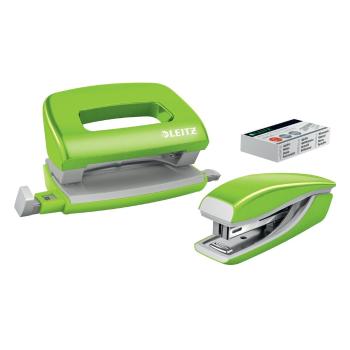 Set mini-capsator și perforator Leitz, alb-verde