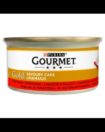 GOURMET Gold Savoury Cake Hrana umeda cu carne de vita si rosii pentru pisci adulte 85 g