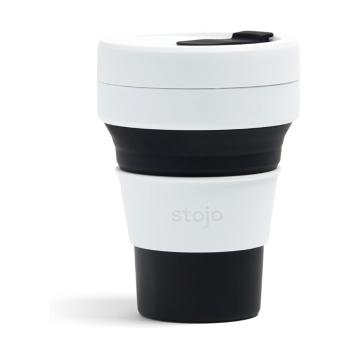 Cană pliabilă Stojo Pocket Cup, 355 ml, alb - negru