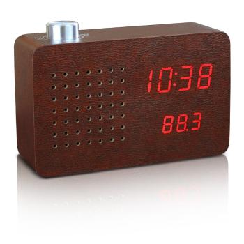 Ceas cu LED și radio Gingko Click Clock, maro-roșu