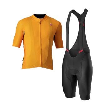 
                 CASTELLI Tricoul și pantaloni scurți de ciclism - ENDURANCE ELITE - portocaliu/negru 
            