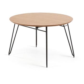 Masă extensibilă de dining cu blat cu aspect de lemn de stejar Kave Home Novaks, ø 120 cm