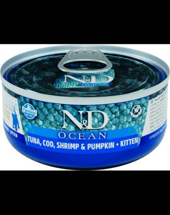 FARMINA N&amp;D Ocean Cat Kitten Tuna, cod, shrimp, pumpkin 70 g conserva pisoi, cu ton, creveti si dovleac