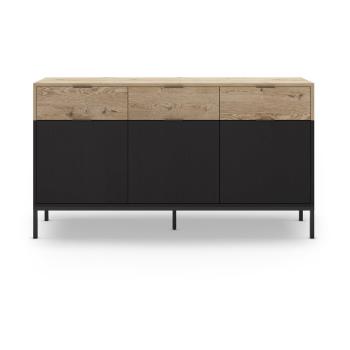 Comodă neagră/în culoare naturală joasă cu aspect de lemn de stejar 150x80 cm Marion – Marckeric