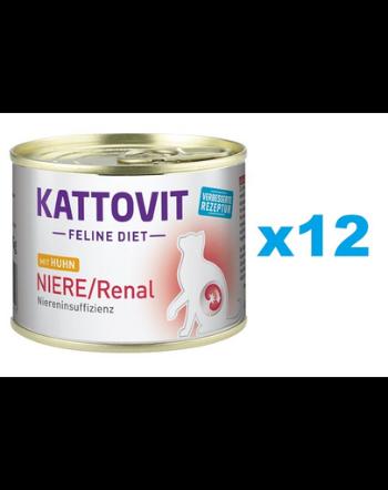 KATTOVIT Feline Diet Niere/Renal hrana umeda dietetica pentru pisici cu afectiuni ale rinichilor, cu pui 12 x 185 g