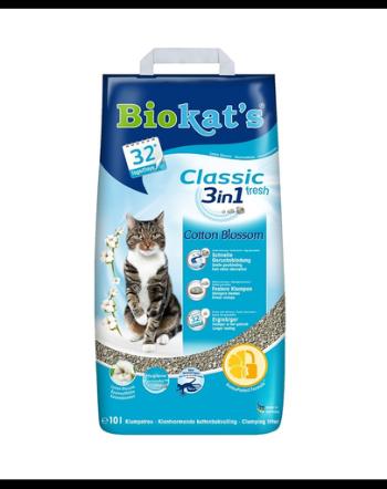 BIOKAT'S Classic 3in1 Fresh cotton blossom 10 L nisip pentru pisici, din bentonita cu parfum de bumbac