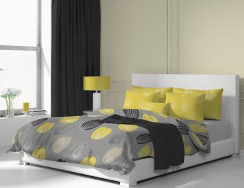 Asternut de pat din bumbac Grace - gri/galben - Mărimea 140x200cm + 70x90cm