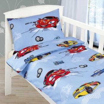 Lenjerie de pat din bumbac, pentru copii, AgataMașini de curse, albastru, 90 x 135 cm, 45 x 60 cm
