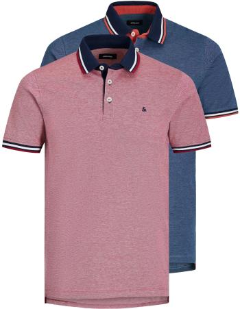 Jack&Jones 2 PACK - pentru bărbați cămașă polo JJEPAULOS Slim Fit 12191216 Rio Red Denim Blue L