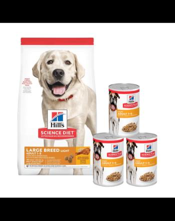 HILL'S Science Plan Adult Light Large breed hrana uscata cu pui 14 kg + 3 conserve GRATIS