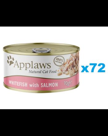 APPLAWS Cat Adult Whitefish with Salmon in Broth Conserve pentru pisici, cu peste alb si somon in sos 72x70g