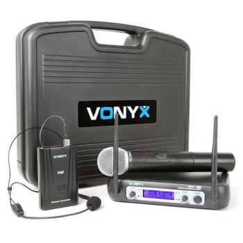 Vonyx WM512C 2 canale sistem radio VHF afișare bodypack portabil