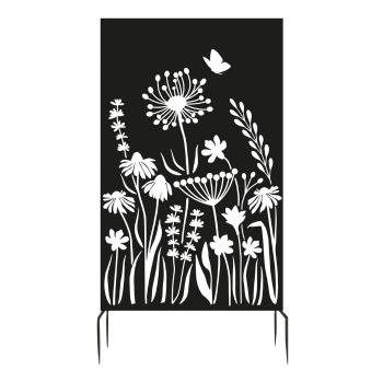 Paravan pentru balcon negru din metal 100x186 cm Flowers – Esschert Design