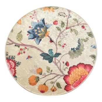 Covoraș de baie bej din catifea ø 100 cm Vintage Flower – Foutastic