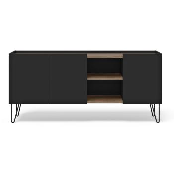 Comodă negru-maro joasă cu aspect de lemn de nuc 180x83 cm Nina – TemaHome