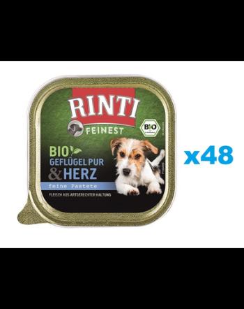 RINTI Feinest Bio Poultry Pure&amp;Poultry hearts set conserve pentru caini 48x150 g pate cu pasare